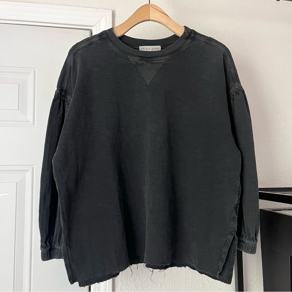 APIECE APART black organic cotton‎ puff short sleeve boxy cropped crew sweater